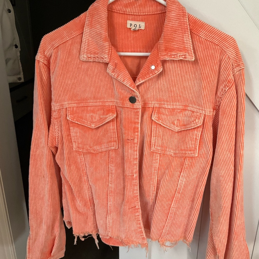 POL Women's Orange Corduroy Jacket Raw Edge Medium